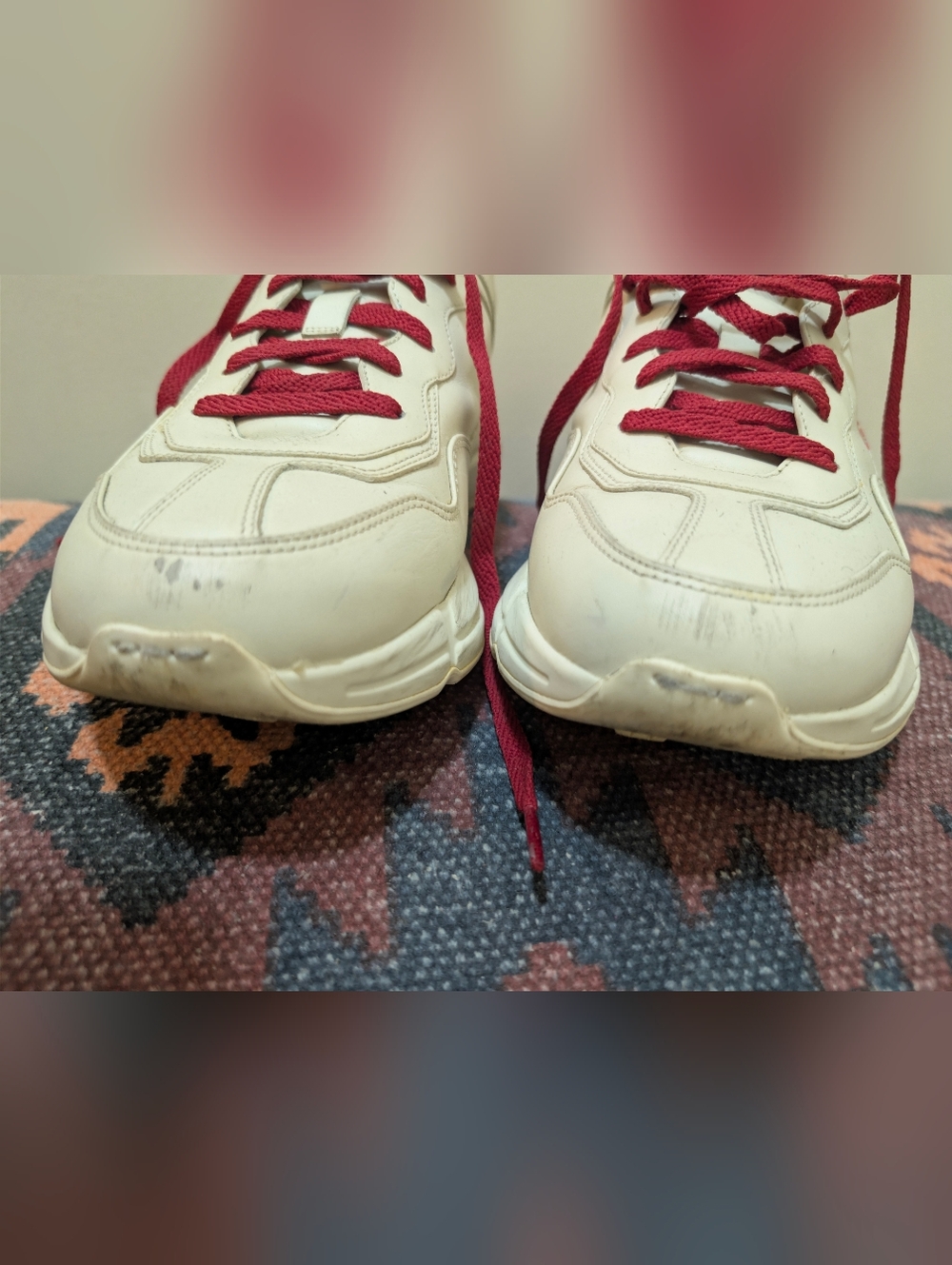 Gucci White Leather Sneakers with Red Logo and Laces Size US 9, Gucci 8 - Picture 4 of 11